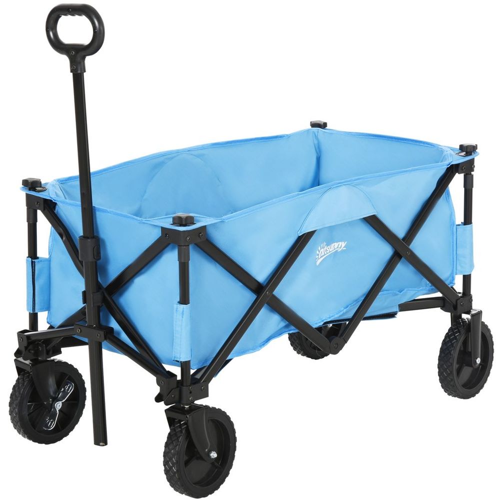 Pull Along Cart Folding Cargo Wagon Trailer Trolley For Beach Garden w/ Handle - anydaydirect