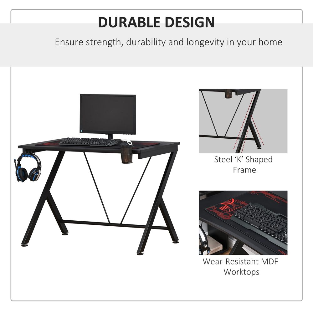 Gaming Desk Computer Table Metal Frame  Black - anydaydirect