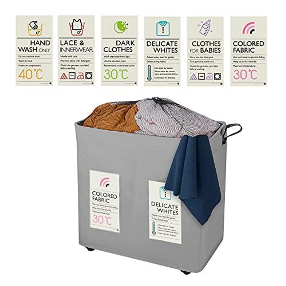 KNIGHT 2 Section Laundry Storage Basket,120L Collapsible on Wheels (Grey) - anydaydirect
