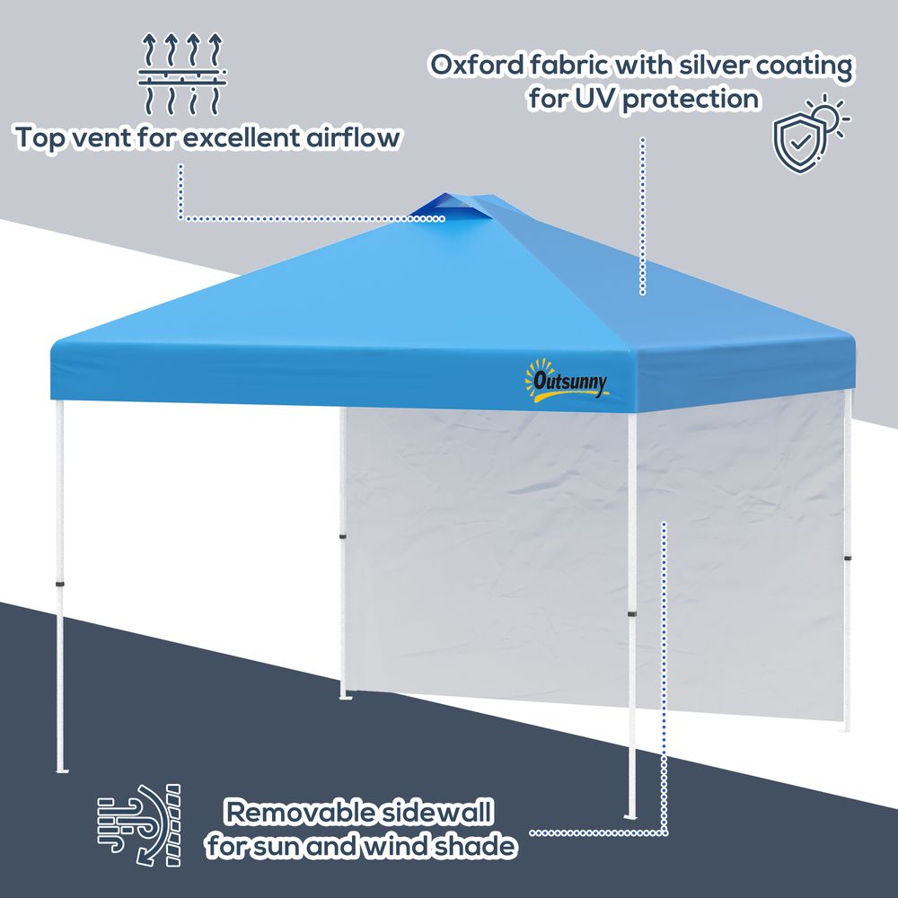 3x3M Pop Up Gazebo Tent with 1 Sidewall, Roller Bag, Blue - anydaydirect