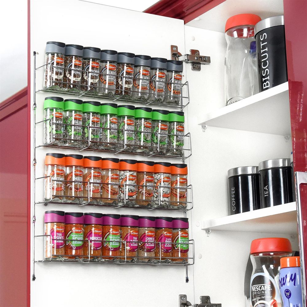 4 Tier Spice Herb Jar Rack Holder Kitchen Door Cupboard Wall Storage - anydaydirect