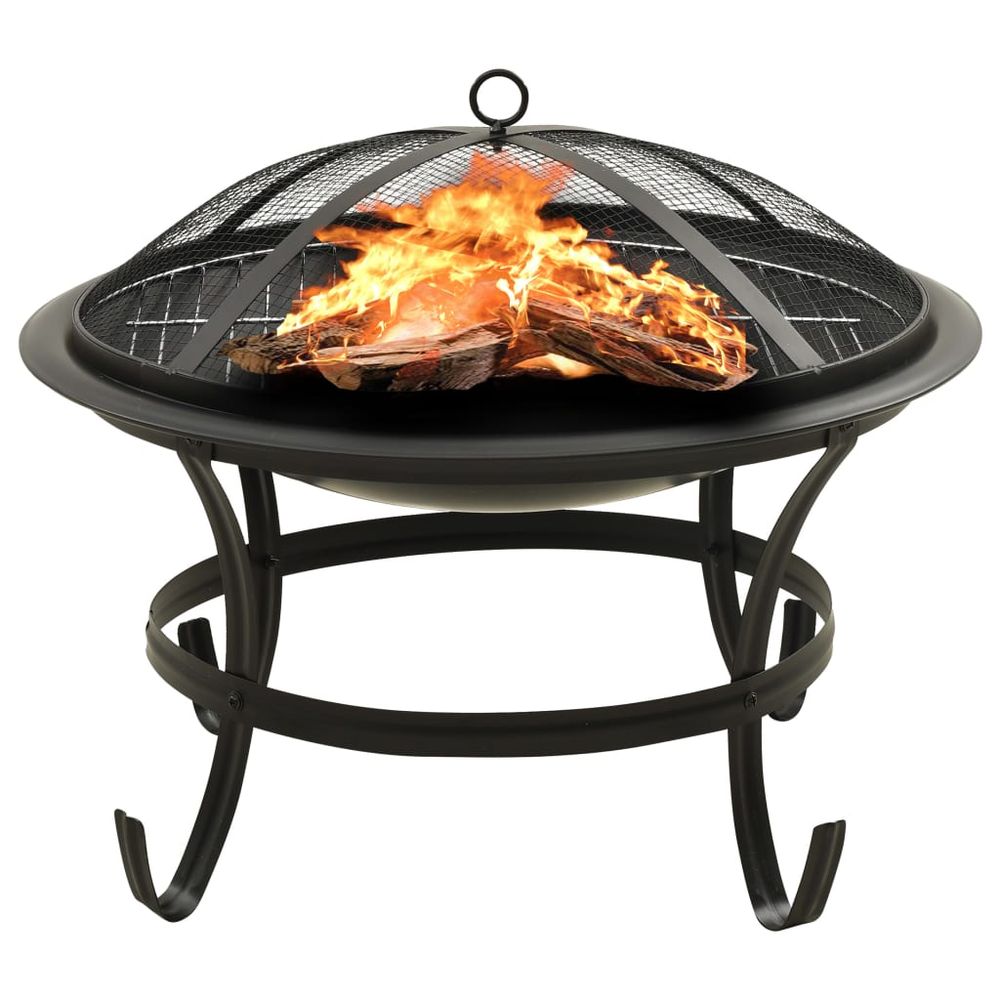 2-in-1 Fire Pit and BBQ with Poker 56x56x49 cm Steel - anydaydirect