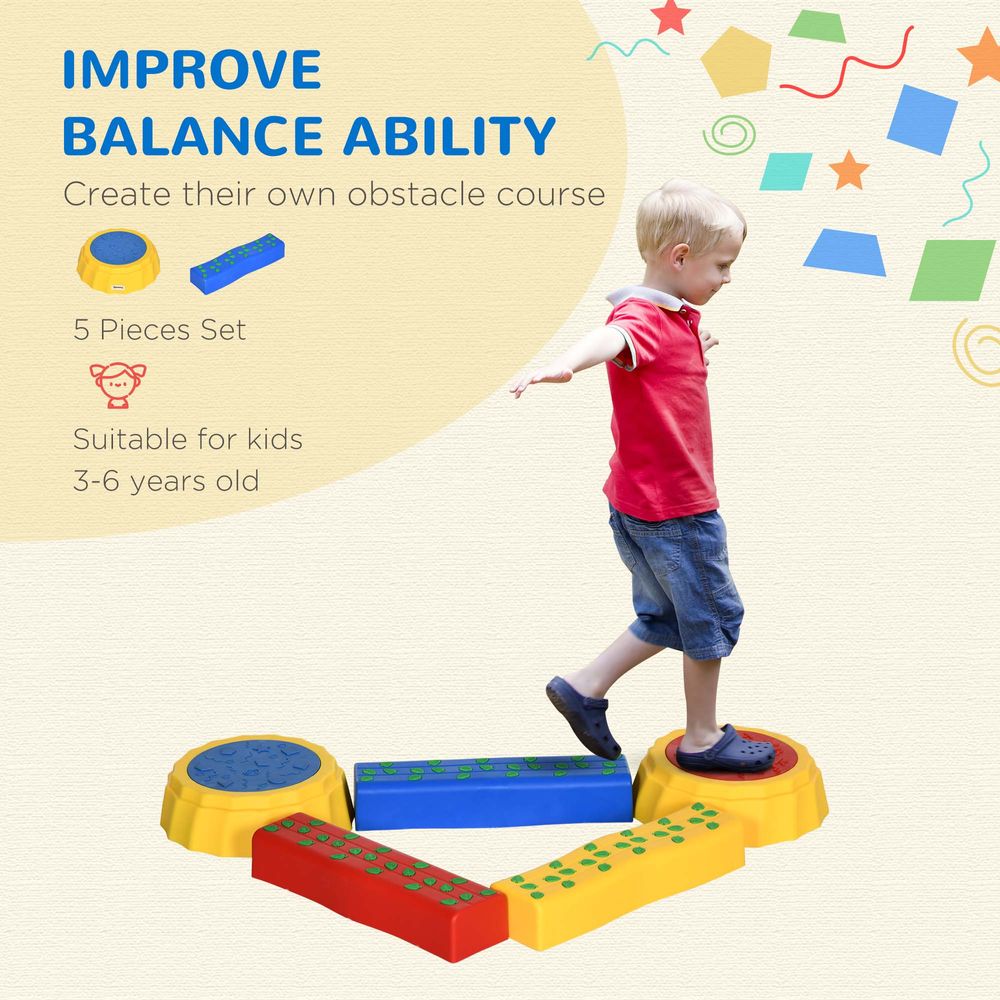 5 PCS Kids Stepping Stones Balance Beam Non-Slip Surface and Bottom Outsunny - anydaydirect