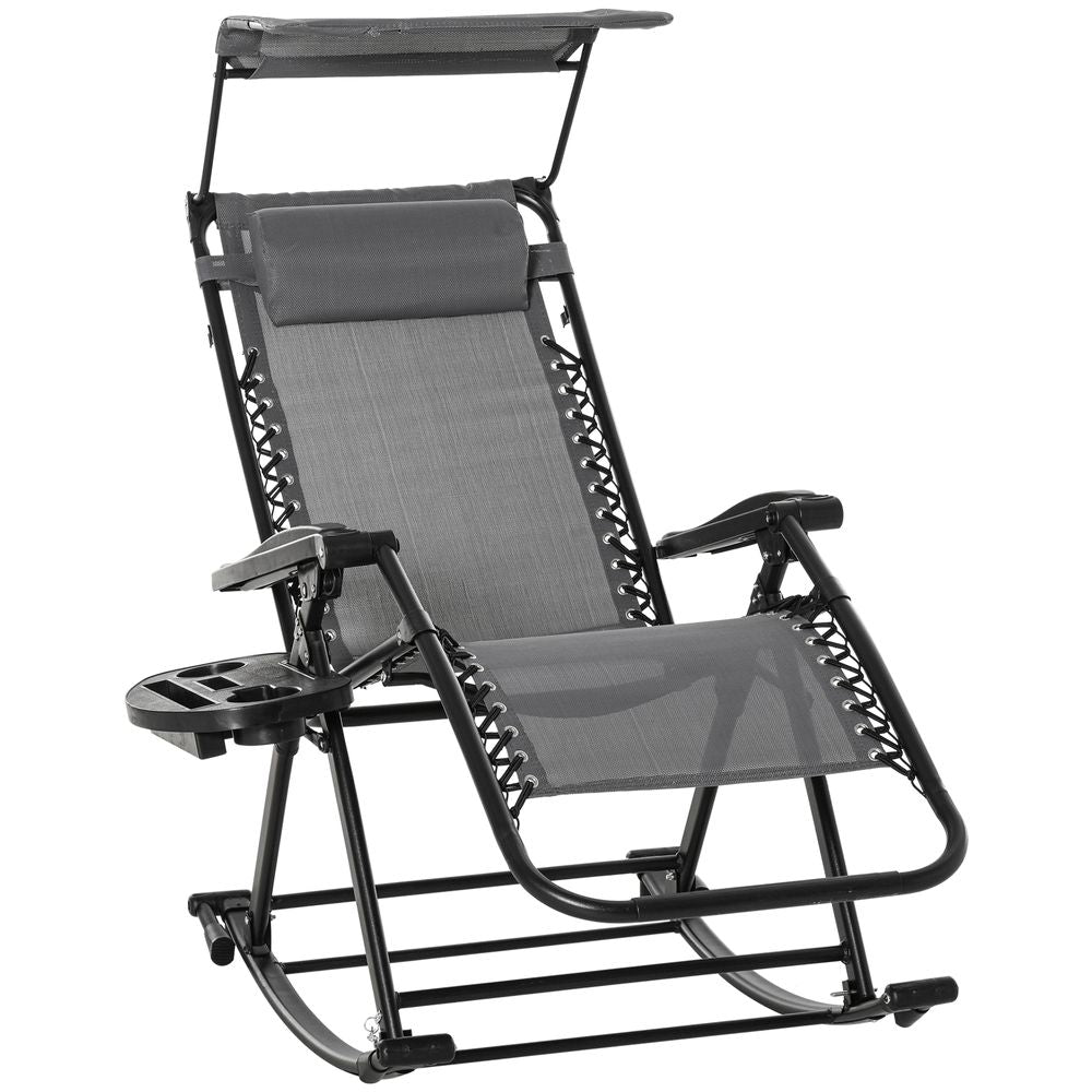 Folding Recliner Chair Outdoor Lounge Rocker Zero-Gravity Seat, Grey - anydaydirect