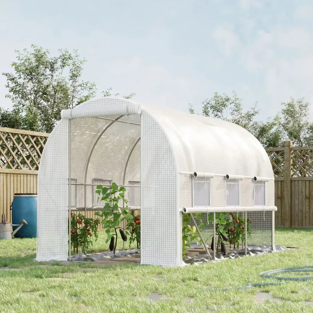 Large Outside Backyard Plant Greenhouse Hot House w/ Zippered Doors White - anydaydirect