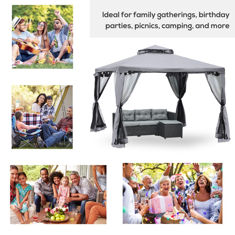 3x3M Metal Gazebo Garden Outdoor 2-tier Roof Marquee Party Tent Canopy  - Crey - anydaydirect