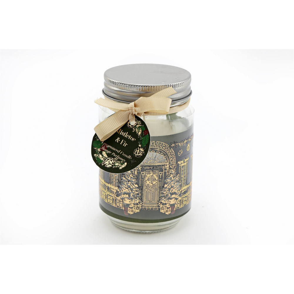 Christmas Traditional House Candle Jar Gold & Green - anydaydirect