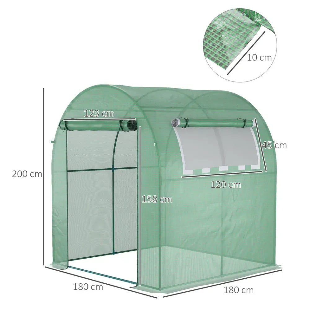 Polytunnel Greenhouse for Garden W/ Mesh Window and Steel Frame, 1.8 x 1.8 x 2 m - anydaydirect