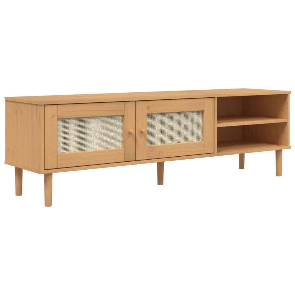 vidaXL TV Cabinet SENJA Rattan Look Brown 158x40x49cm Solid Wood Pine - anydaydirect