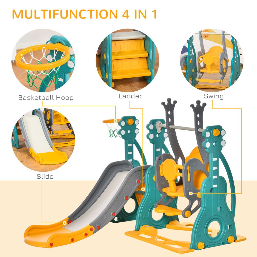 3-IN-1 Kids Swing and Slide Set with Basketball Hoop Slide Swing - anydaydirect