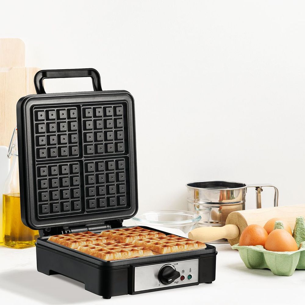 4 Slice Waffle Maker w/ Deep Cooking Plate Adjustable Temperature1200W - anydaydirect