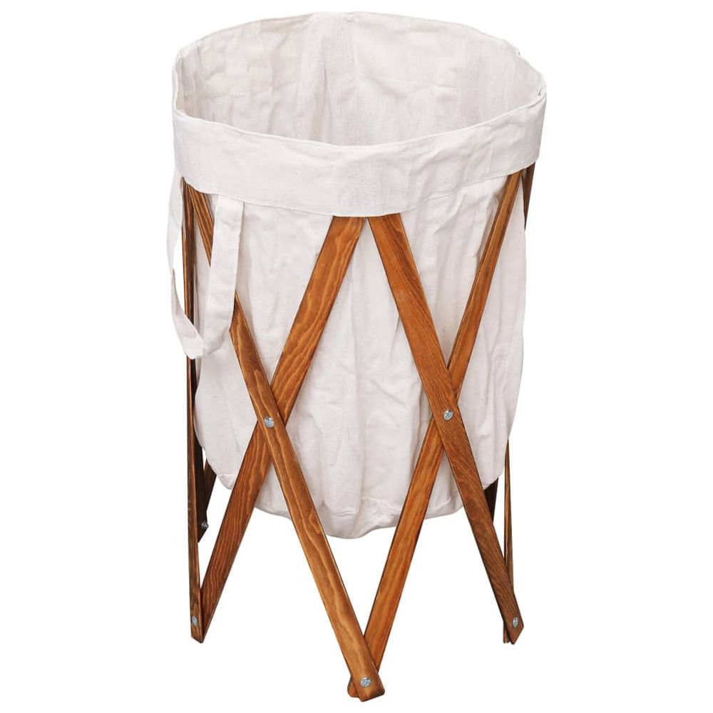 Folding Laundry Basket Cream Wood and Fabric - anydaydirect