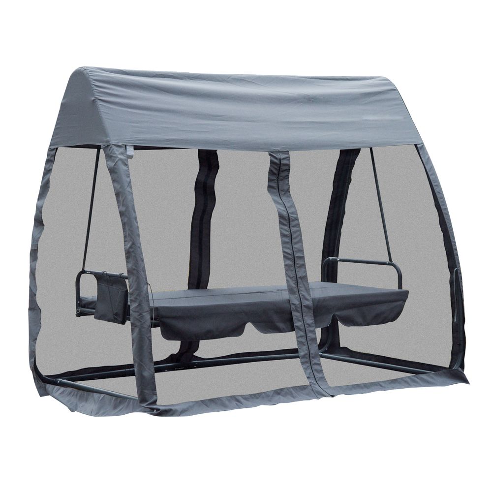 Garden Swing Chair Patio 3 Seater and Canopy Lounger Grey Outsunny - anydaydirect