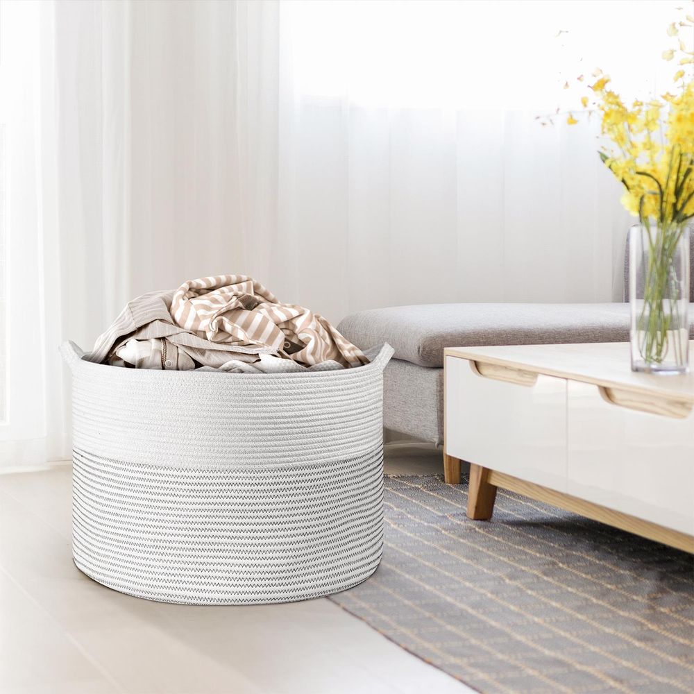 LAUNDRY BASKET WHITE & L GREY 1010285 - anydaydirect