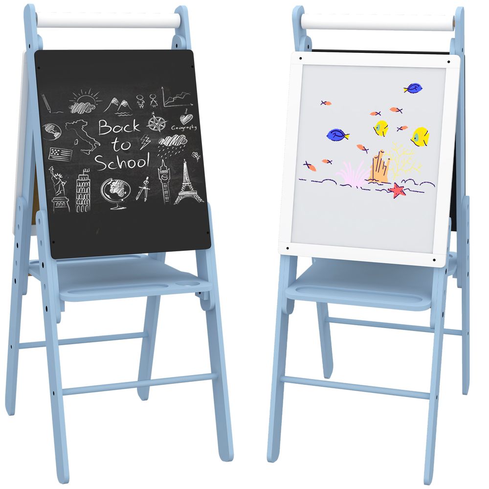 Art Easel for Kids, Double-Sided Whiteboard Chalkboard w/ Paper Roll - Blue - anydaydirect
