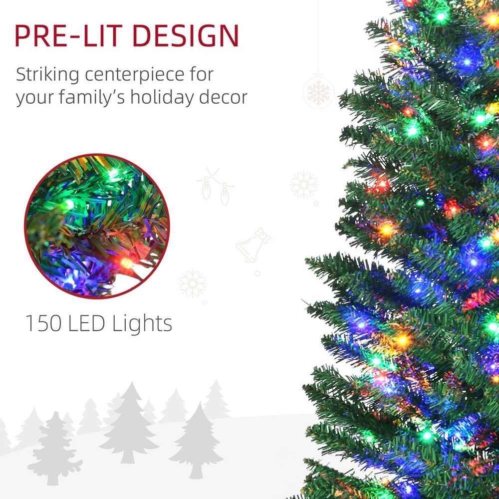 HOMCOM 6ft Artificial Pencil Christmas Tree with Colourful Lights, Steel Base - anydaydirect