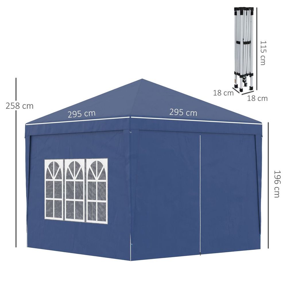 3mx3m Pop Up Gazebo Party Tent Canopy Marquee with Storage Bag Blue - anydaydirect