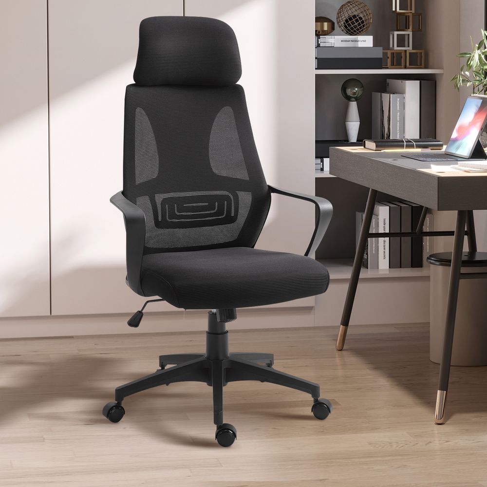 Mesh Back Office Chair w/ Adjustable Height Padded Headrest Black Vinsetto - anydaydirect