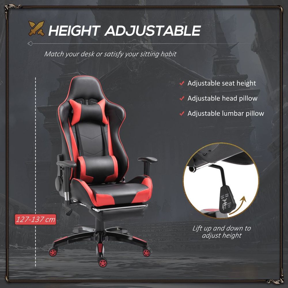 Ergonomic Gaming Chair Reclining Racing Chair with Headrest Swivel Wheels, Red - anydaydirect