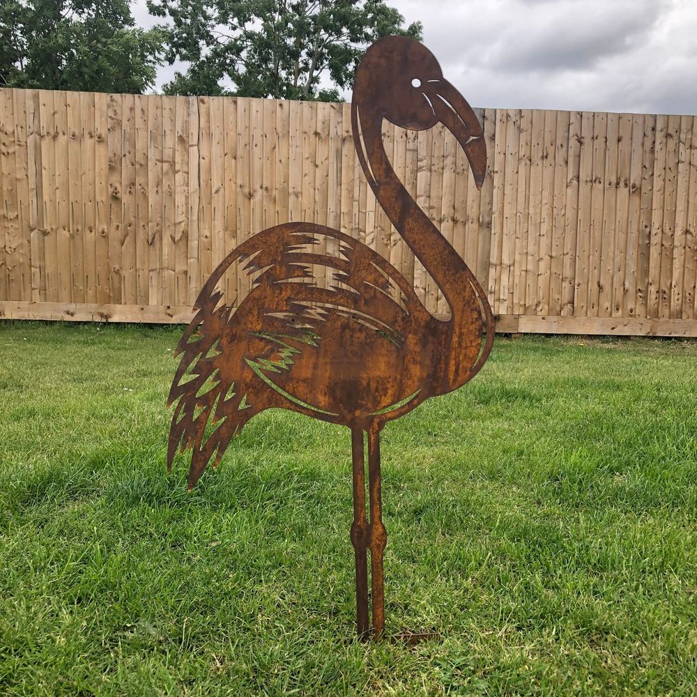 Metal FLAMINGO Garden decoration lawn feature ornament statue - anydaydirect