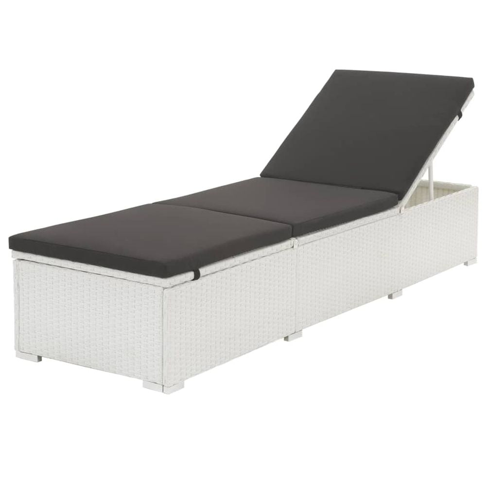 Sun Lounger with Black Cushion Poly Rattan White - anydaydirect