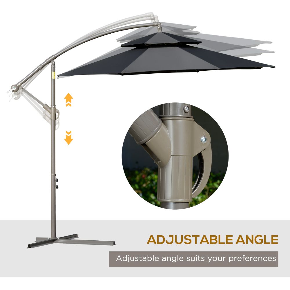 2.7m Banana Parasol Cantilever Handle, Cross BaseBlack - anydaydirect