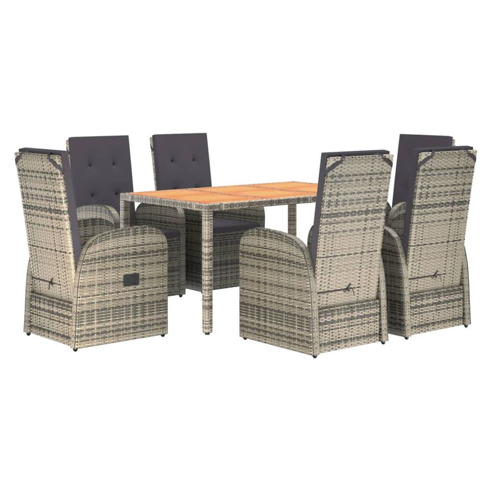 7 Piece Garden Dining Set Grey Poly Rattan&Solid Wood Acacia - anydaydirect