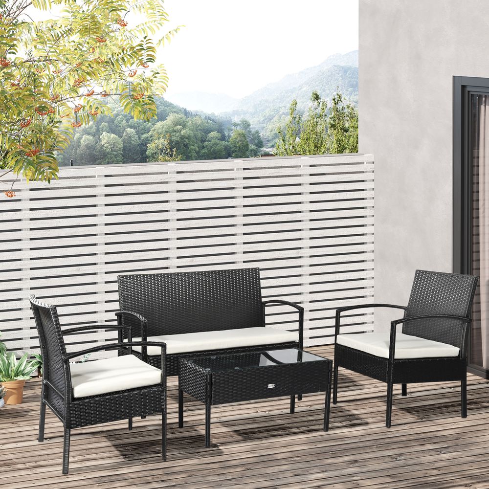 4-Seater Rattan Garden Furniture Set Black Cream Outdoor Patio Bistro - anydaydirect