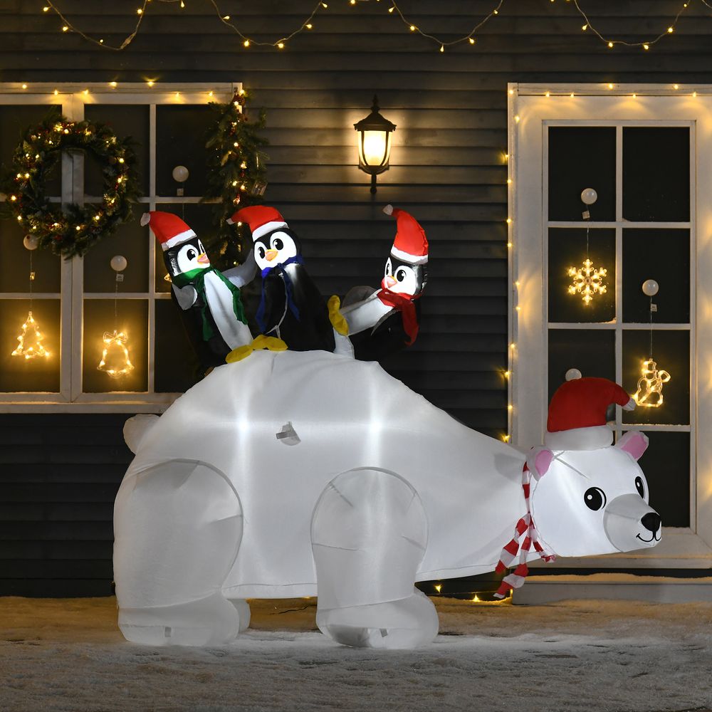 5ft Outdoor Christmas Inflatable with LED Ligh Polar Bear Three Penguins Garden - anydaydirect