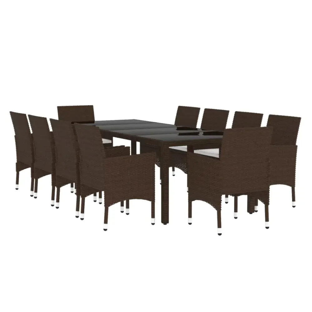 11 Piece Garden Dining Set Poly Rattan Brown - anydaydirect