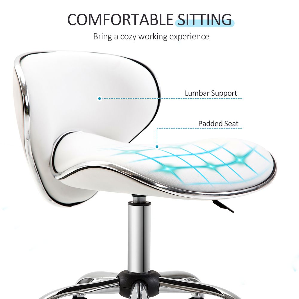 Office Chair Beauty Salon Rolling Technician Stool Chair Low Back White HOMCOM - anydaydirect