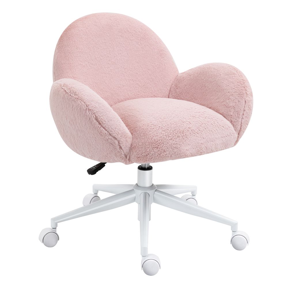 Fluffy Leisure Chair Office Chair w/ Backrest and Armrest for Bedroom Pink - anydaydirect