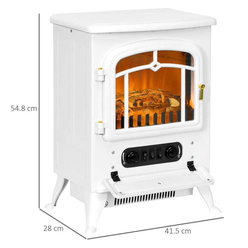 HOMCOM Fireplace Stove Heater Log Burning Flame Electric 950/1850W White - anydaydirect