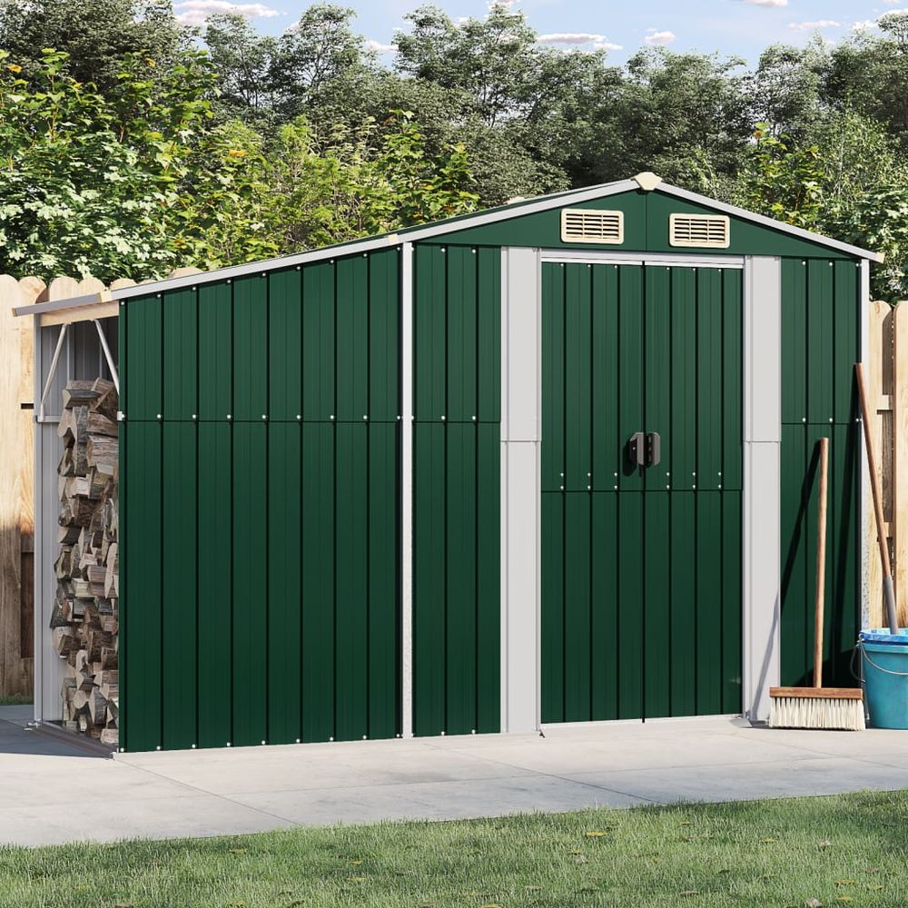 vidaXL Garden Shed Green 277x93x179 cm Galvanised Steel - anydaydirect