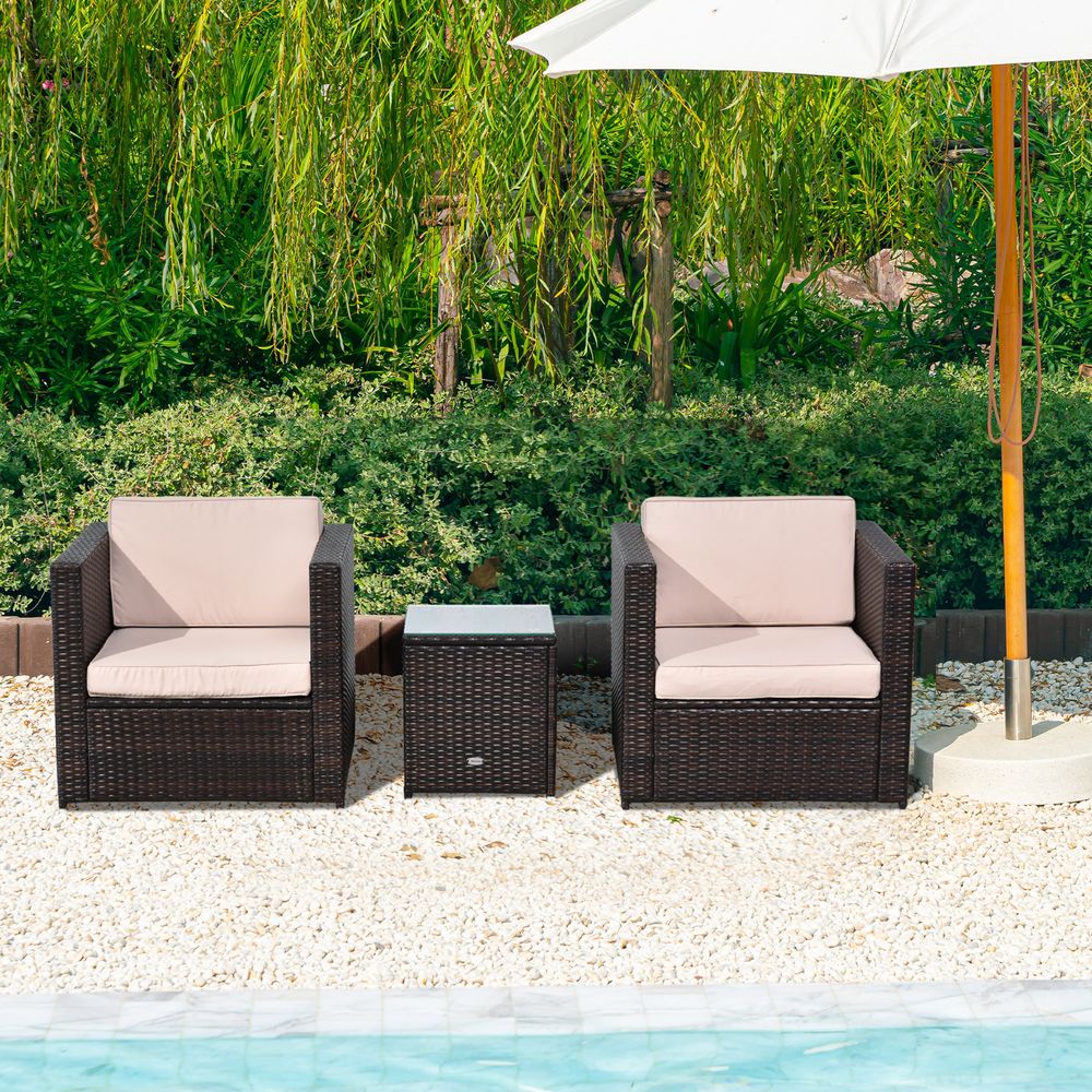 Outsunny 2 Seater Rattan Sofa  Furniture Set W/Cushions, Steel Frame-Brown - anydaydirect