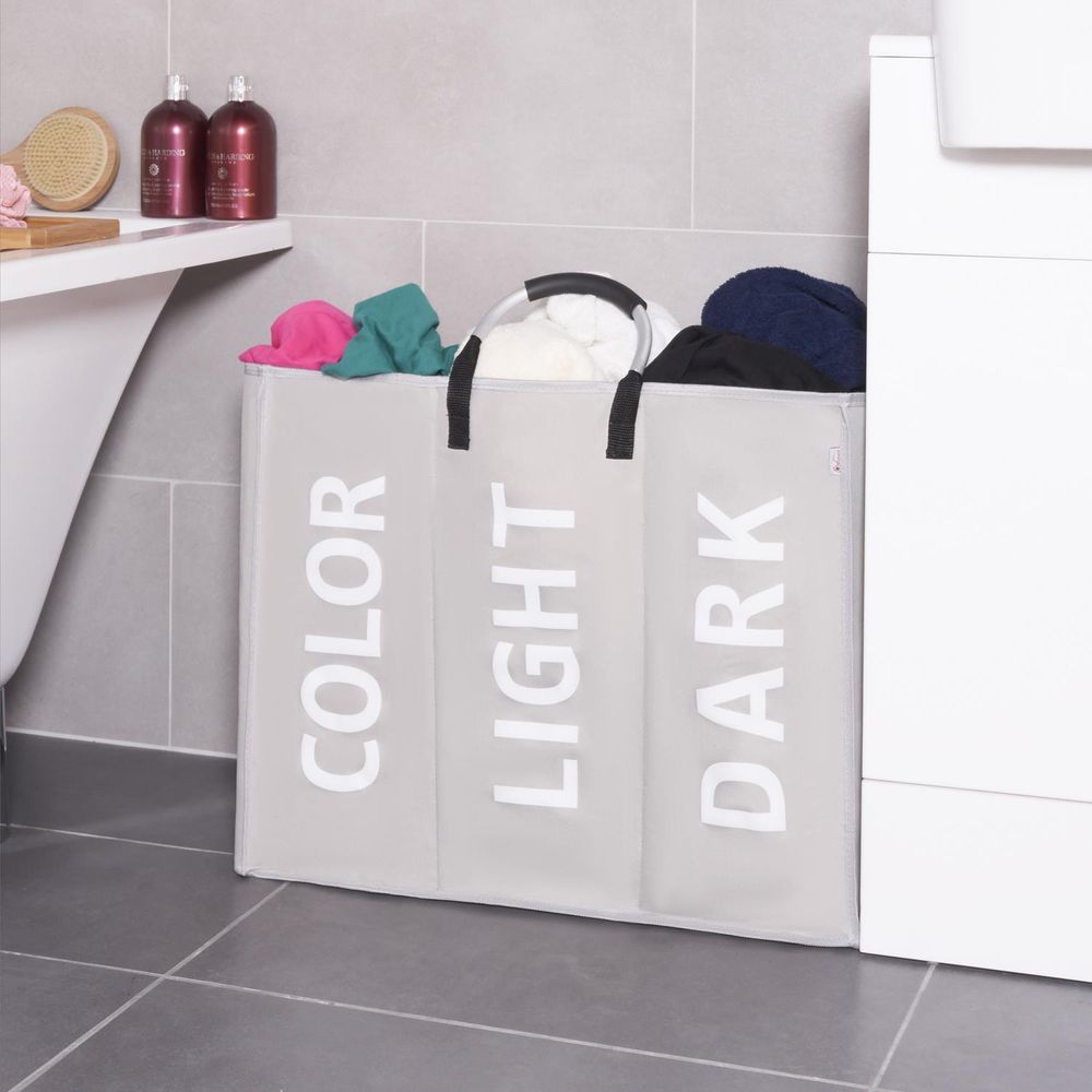 Triple Collapsible Washing Laundry Basket Bag (3 Colors) for Bedroom  - Light Grey - anydaydirect