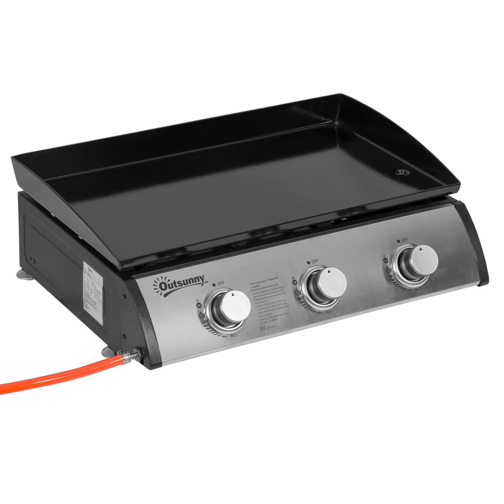 Outsunny Portable Gas Plancha BBQ Grill with 3 Stainless Steel Burner, 9kW - anydaydirect