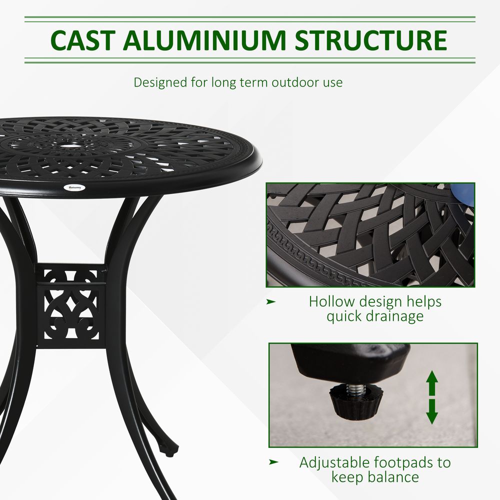 78cm Round Garden Dining Table with Parasol Hole Cast Aluminium Black Outsunny - anydaydirect