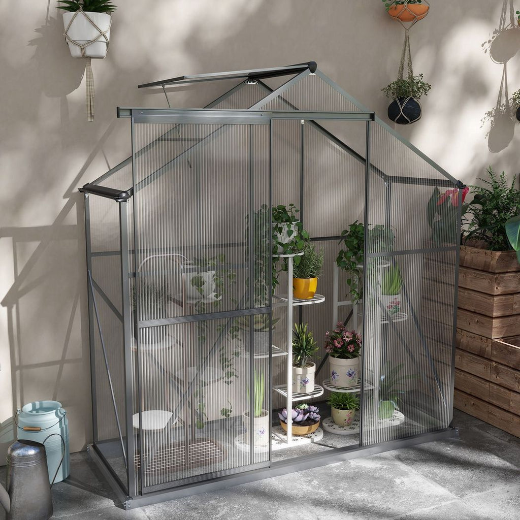 Outsunny 6 x 2.5ft Polycarbonate Greenhouse Aluminium Green House, Dark Grey - anydaydirect