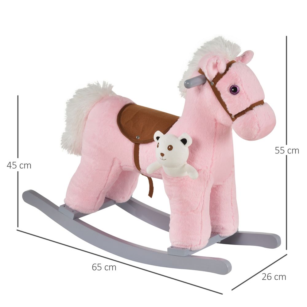 Kids Plush Ride-On Rocking Horse with Plush Toy Sound Handle Grip HOMCOM - anydaydirect