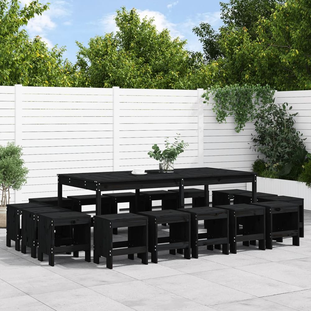 vidaXL 17 Piece Garden Dining Set Black Solid Wood Pine - anydaydirect