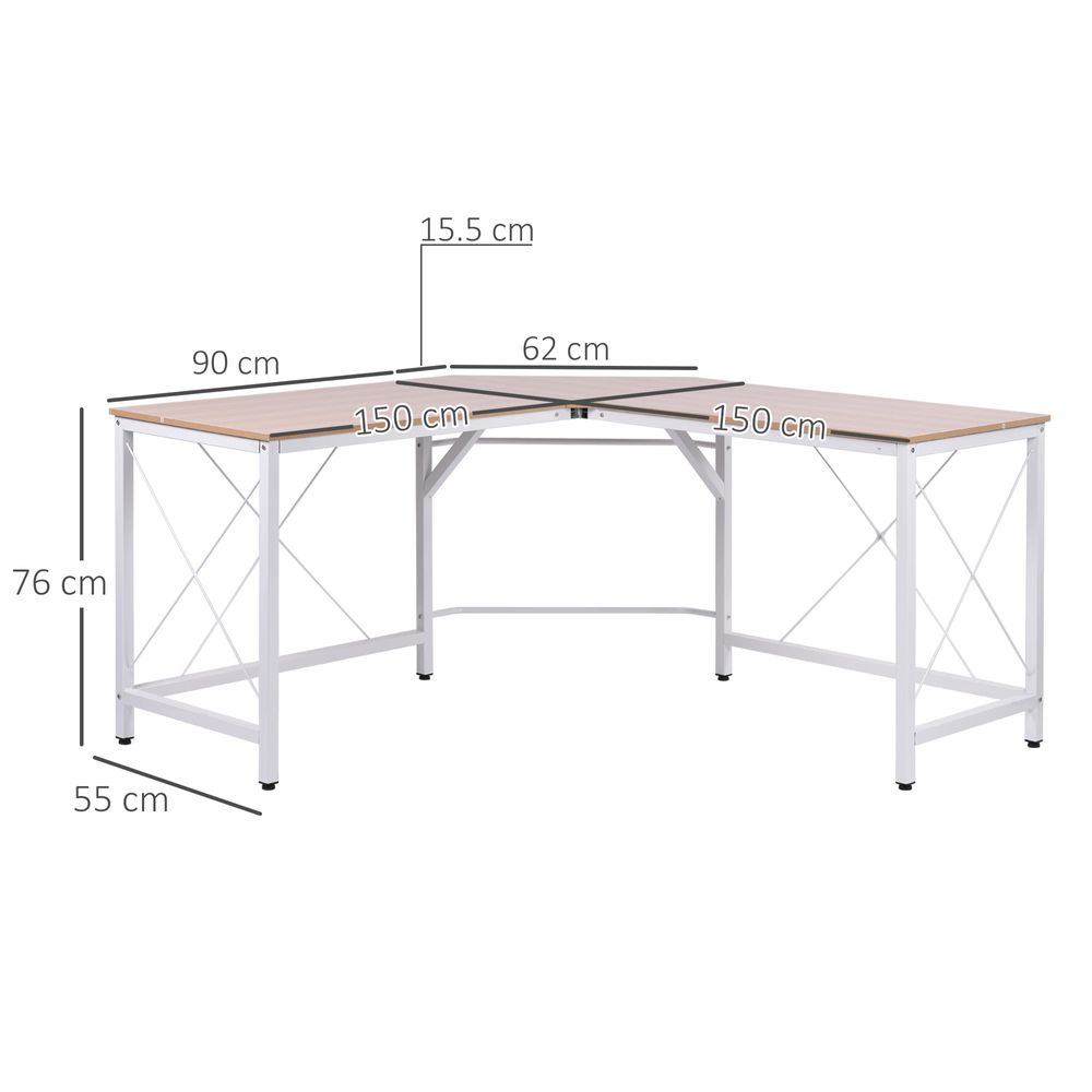 Corner L-Shape Desk Home Office Gaming Computer PC Workstation Oak - anydaydirect