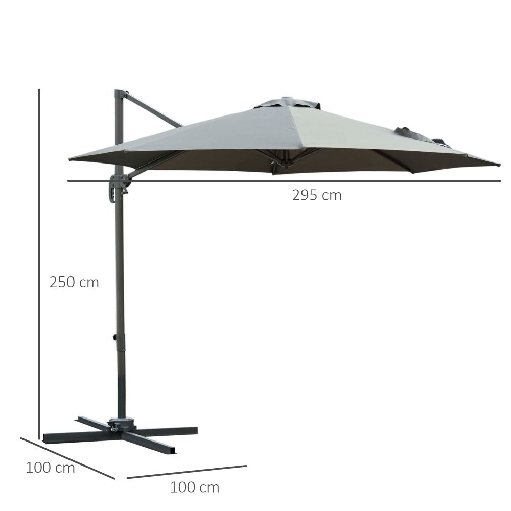 3m Patio Offset Parasol Roma Umbrella Cantilever Dark Grey - anydaydirect