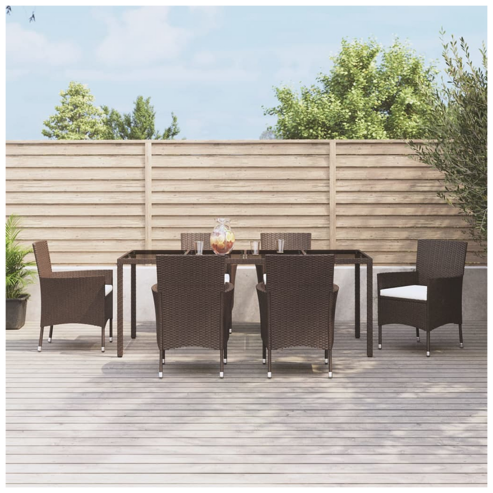 7 Piece Garden Dining Set with Cushions Brown Poly Rattan - anydaydirect