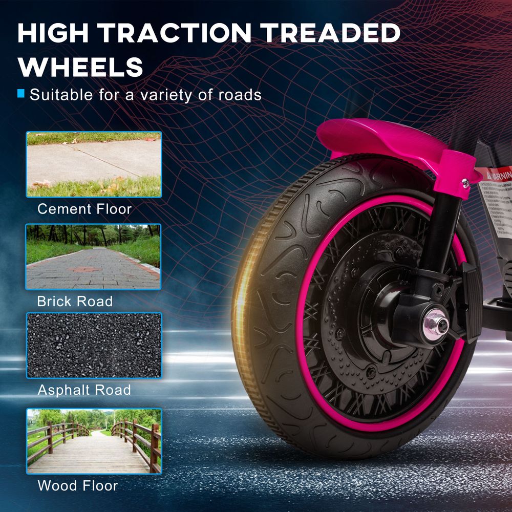 6V Electric Motorbike w/ Training Wheels, One-Button Start, Headlight - Pink - anydaydirect