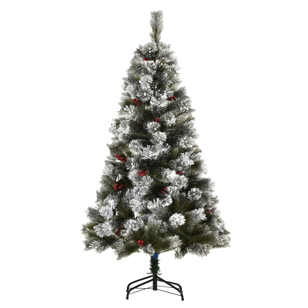 5ft Indoor Christmas Tree Artificial Berry Xmas Deco Metal Stand and 184 Tips - anydaydirect