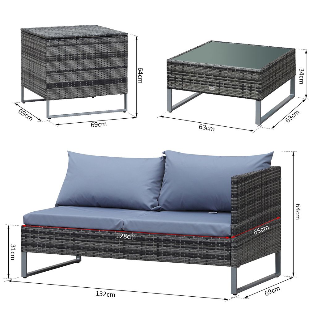 4-Piece PE Rattan Outdoor Garden Furniture Set Mixed Grey - anydaydirect