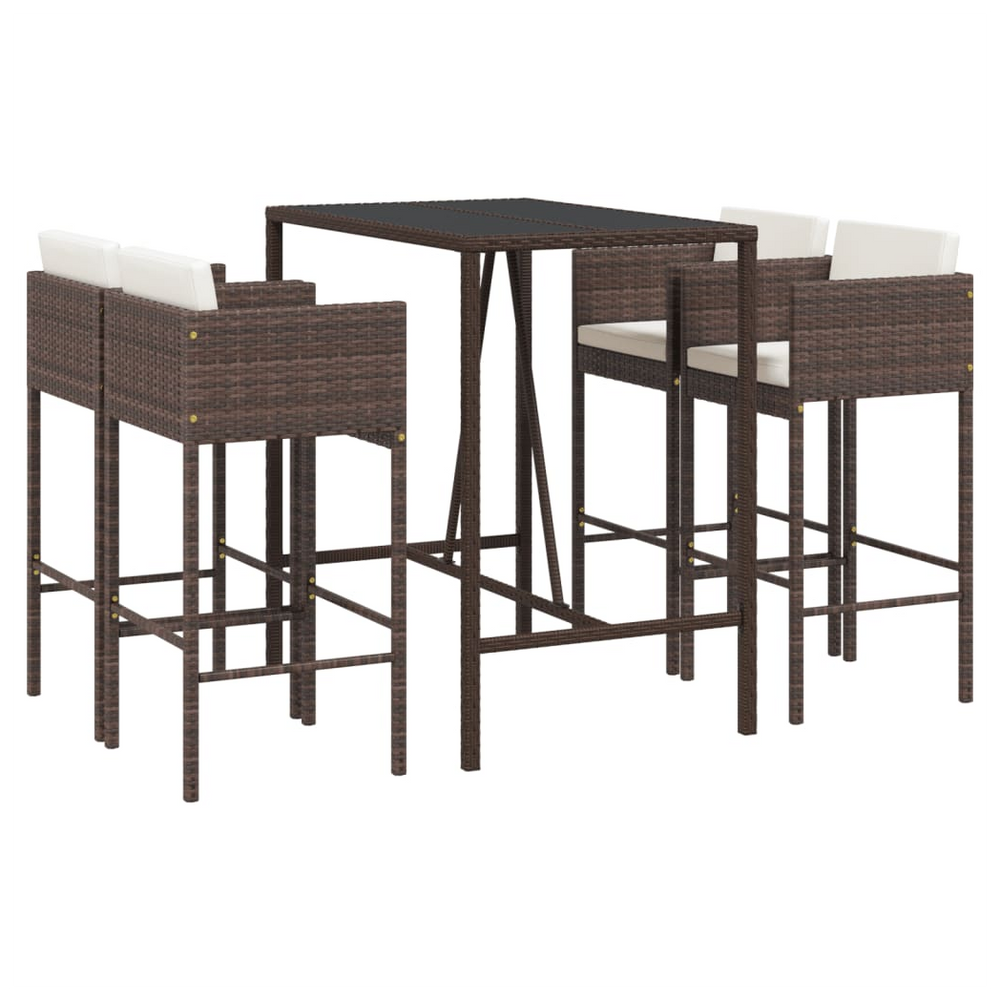 vidaXL 5 Piece Garden Bar Set with Cushions Brown Poly Rattan - anydaydirect