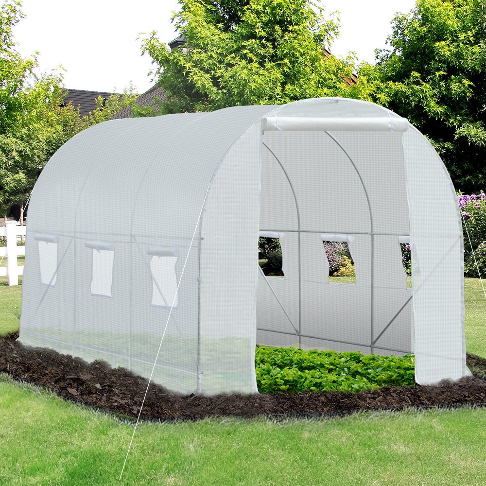 Large Galvanized Steel Frame Outdoor Walk-In Poly Tunnel Garden Greenhouse-White - anydaydirect