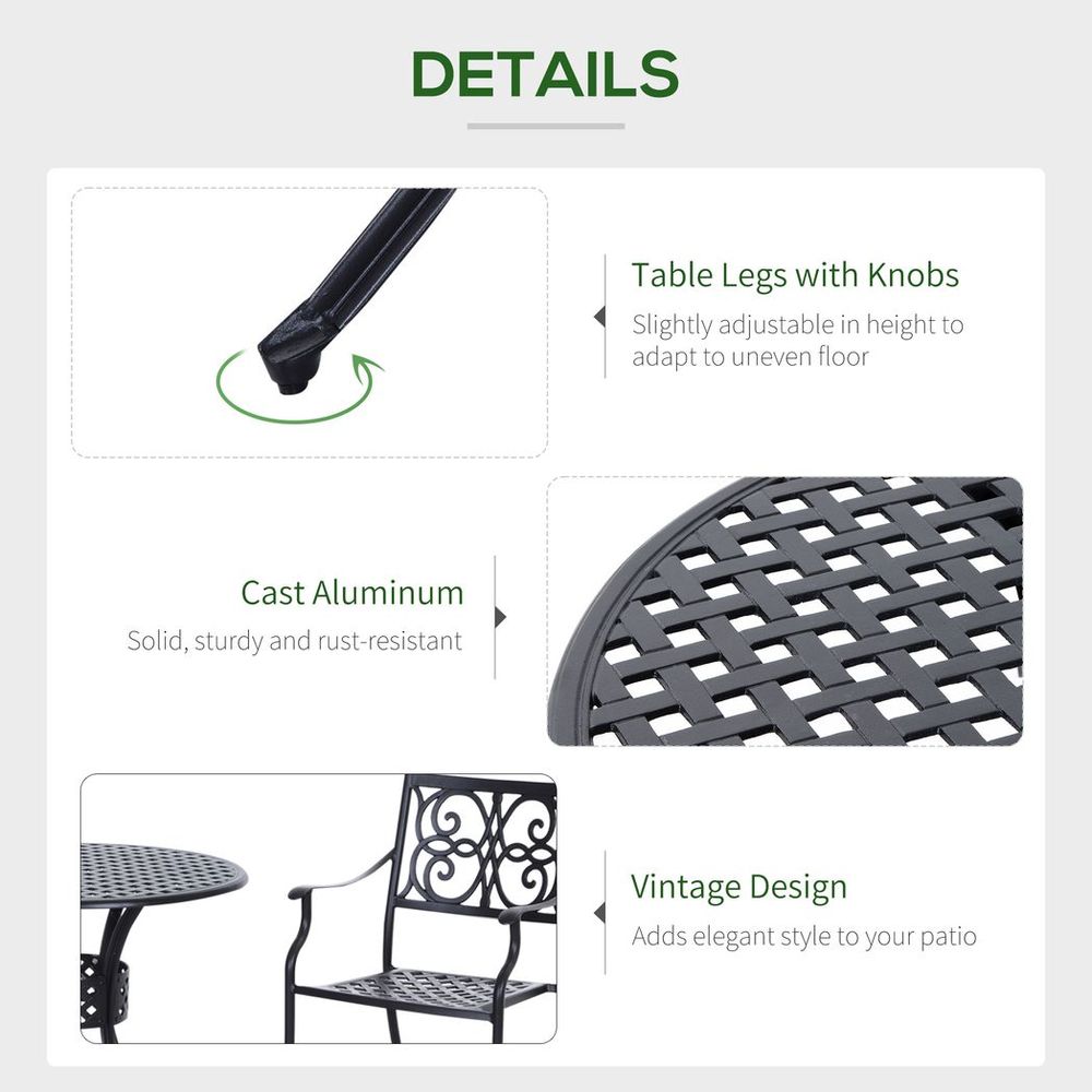 Outsunny Round Aluminium Outdoor Garden Dining Table with Umbrella Hole, Black - anydaydirect